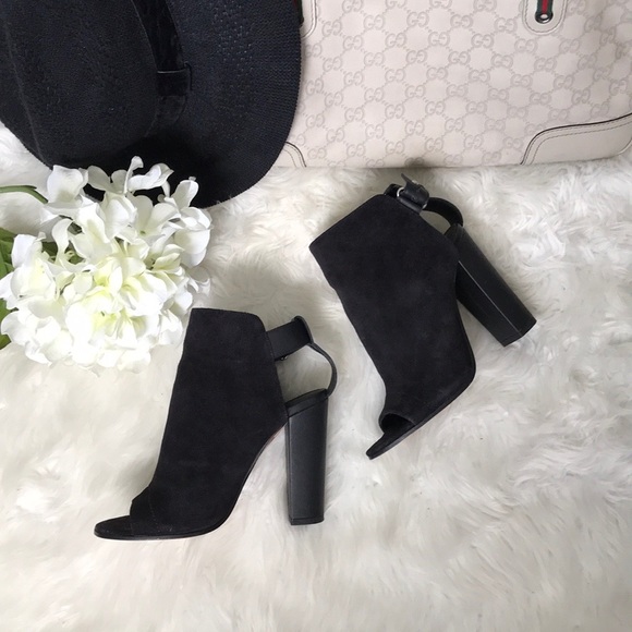 Vince. Black Suede Peep Toe Ankle Boots - Picture 8 of 8